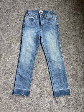 FRAME Le High Straight Jeans Medium Blue Wash Raw Hem size 00